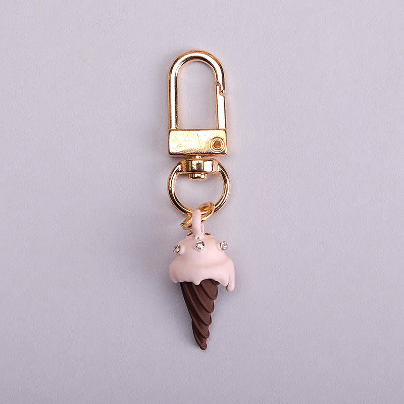 Wholesale Bag Pendant with Diamond Ice Cream Metal Keychain